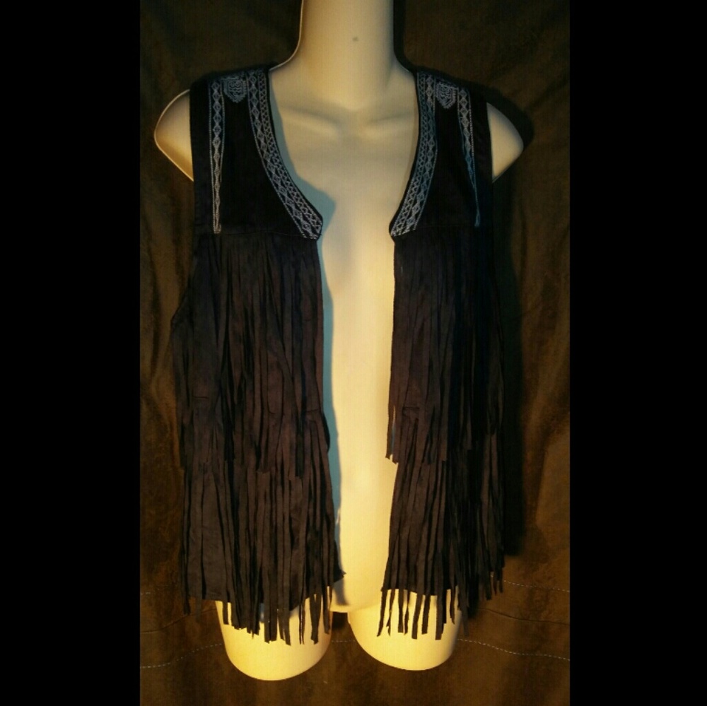 Black Fringe Suede Vest